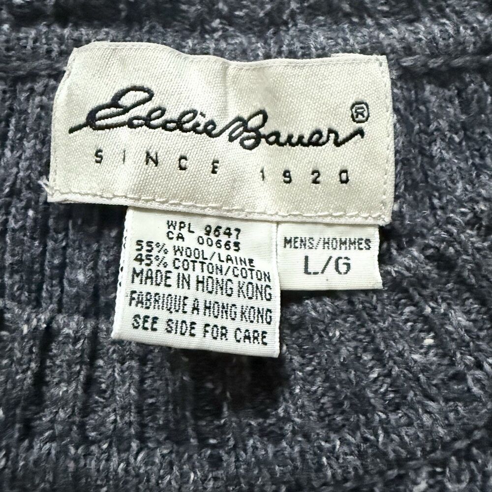 VTG 90s Eddie Bauer Ribbed Sweater L Wool Cotton Charcoal Gray Heather Coastal - Picture 4 of 12